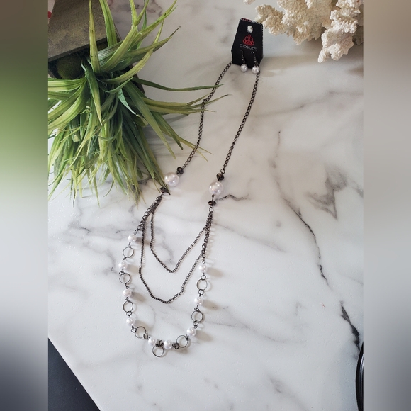 Silver Tone & Faux Pearls Necklace & Earring Set NEW - Picture 14 of 15